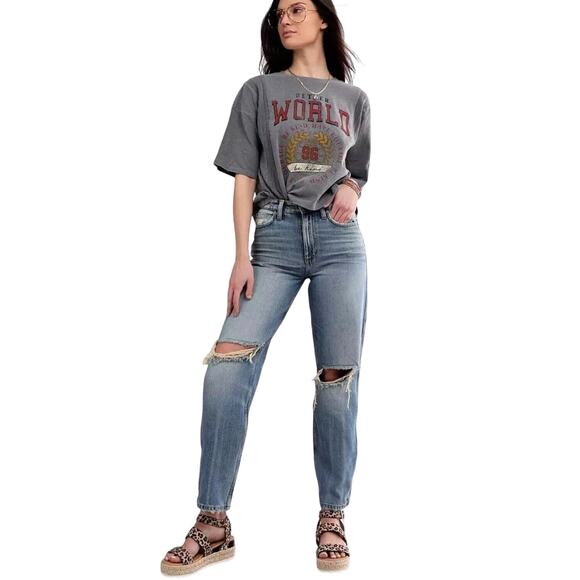 NWT Lee Vintage Medium Blue Wash High Rise Relaxed Stovepipe Distressed Jeans 28 - Picture 1 of 16